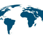 Blue curved World map contours on white background. Made for world news and articles. Vector illustration.