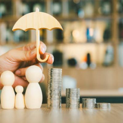 Umbrella icon and family model, Security protection and health insurance. The concept of family home, protection, health care day, car insurance.