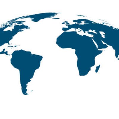 Blue curved World map contours on white background. Made for world news and articles. Vector illustration.